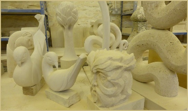 Stonework in the Filkins Stone Company studio and workshops